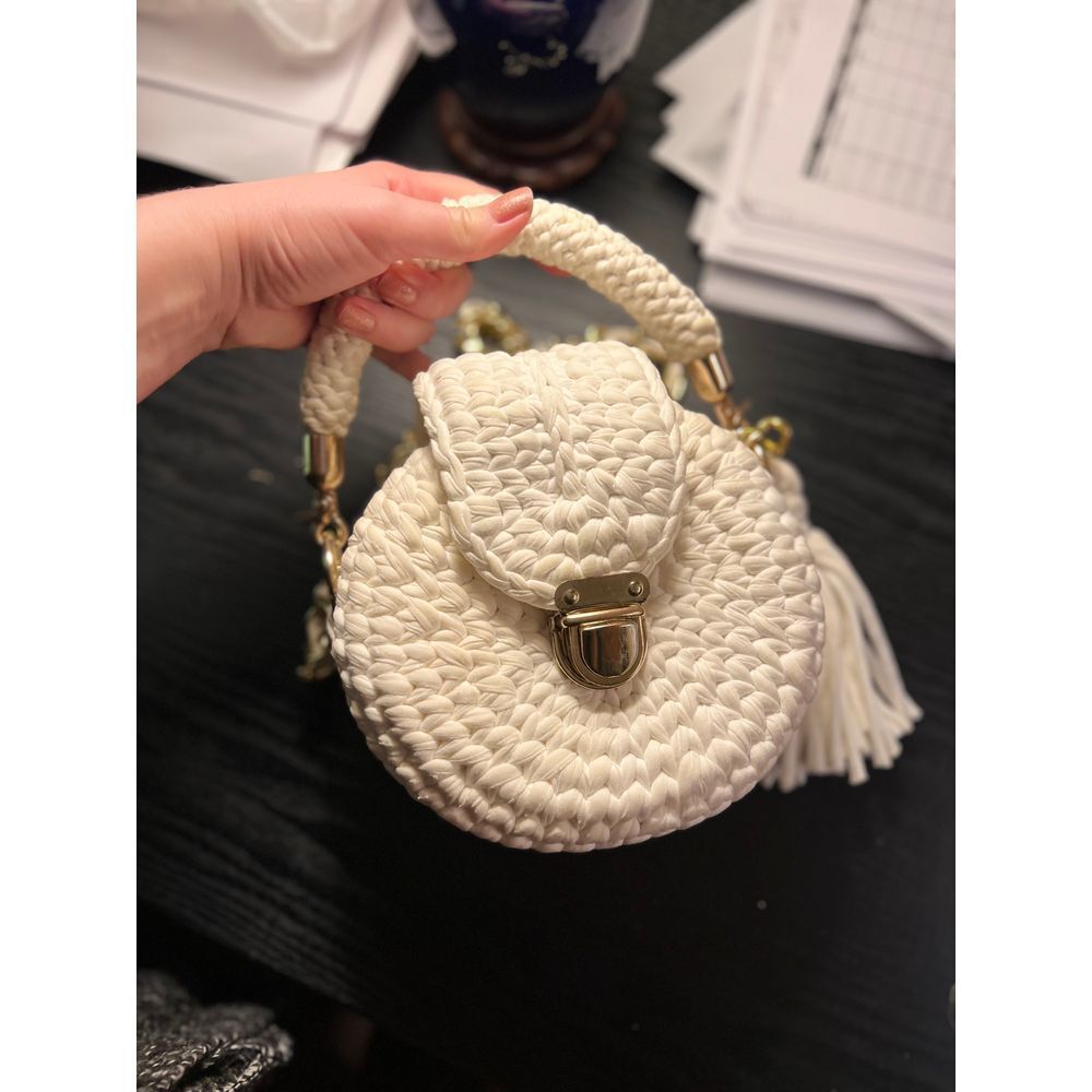 Handmade crochet white mini bag‎ hand knitted shoulder purse - Picture 3 of 7